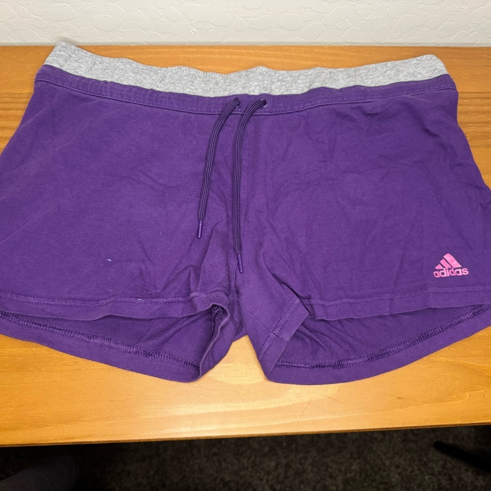 Adidas Women's Athletic Shorts in Purple with Gray Waistband